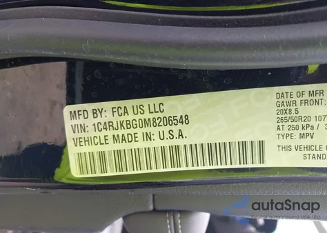 2021 Jeep Grand Cherokee L Limited 4X4 z USA, uszkodzony, nr VIN 1C4RJKBG0M8206548